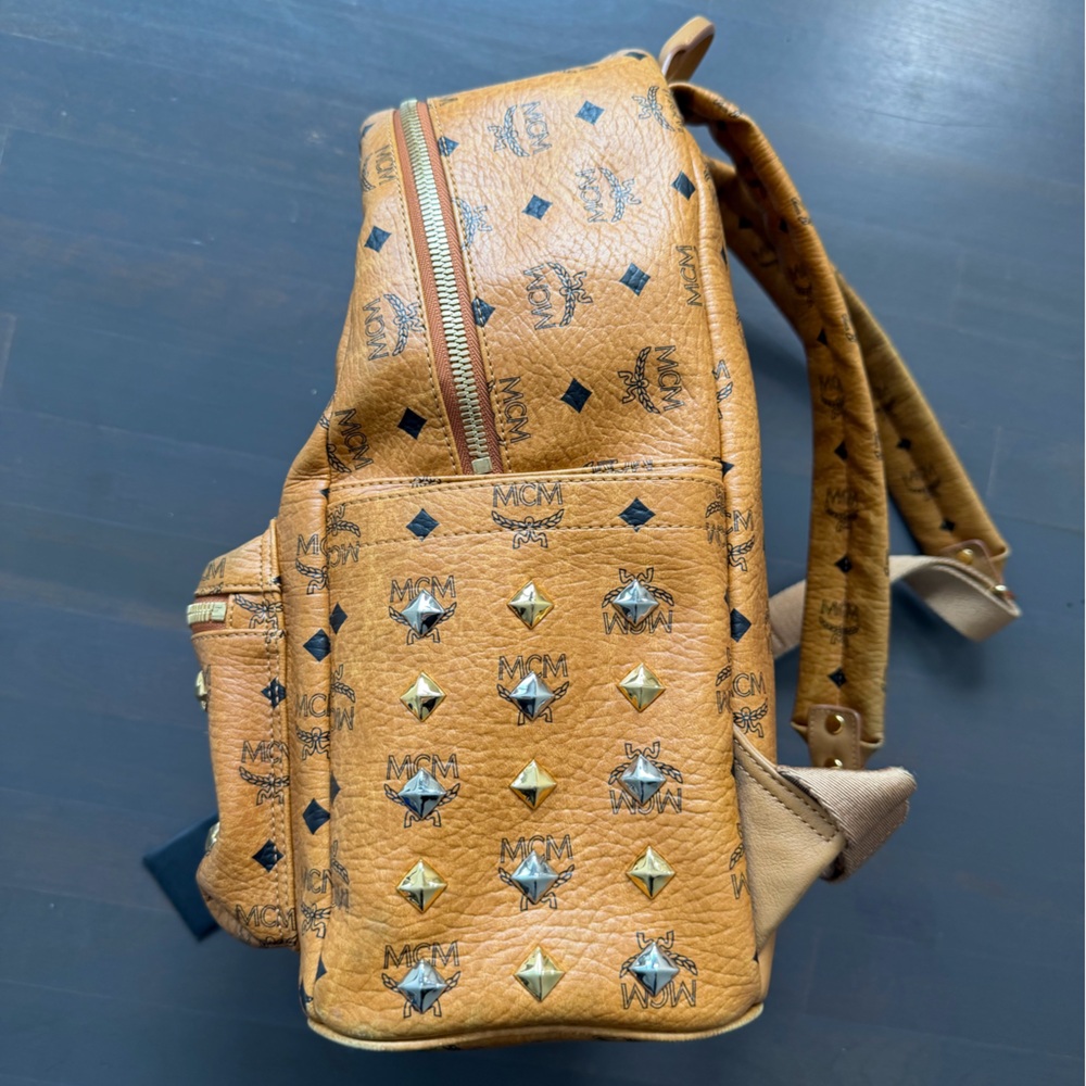 MCM Limited Edition Stark Side Studded Backpack Color Cognac Leather - Picture 2 of 14